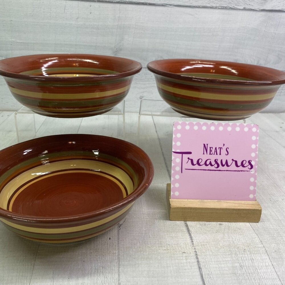 Raymond Waites Certified Intl RONDO Brown Rust Yellow Pasta Soup Bowls Set of 3